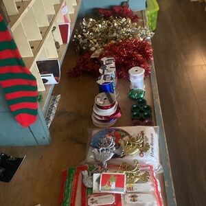 Vintage Christmas Ornament Tinsel Tags Ribbon Bundle